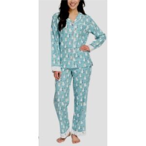 Munki Munki Snowman Print Flannel Pajamas Lt. Blue Holiday Christmas Comfy Small